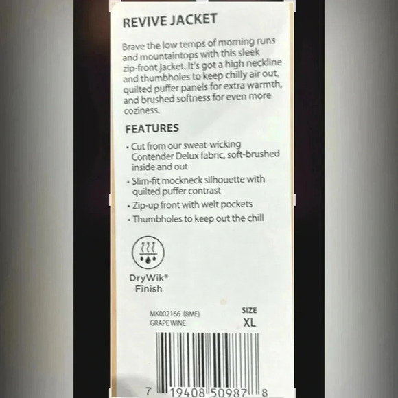 Marika Revive Drywik Finish jacket, zip front, thumb holes,quilted puffer panel - Picture 12 of 14